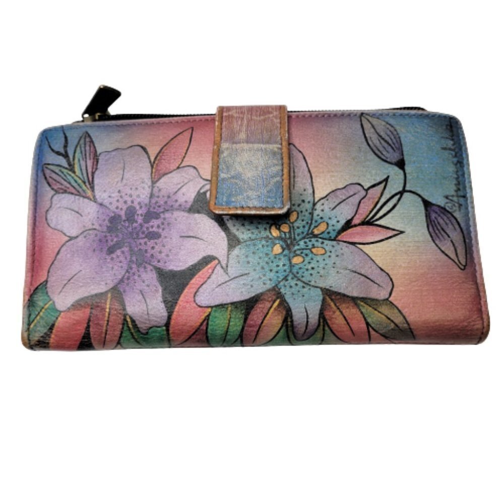Handpainted Leather Lilies Wallet Anuschka Wallet